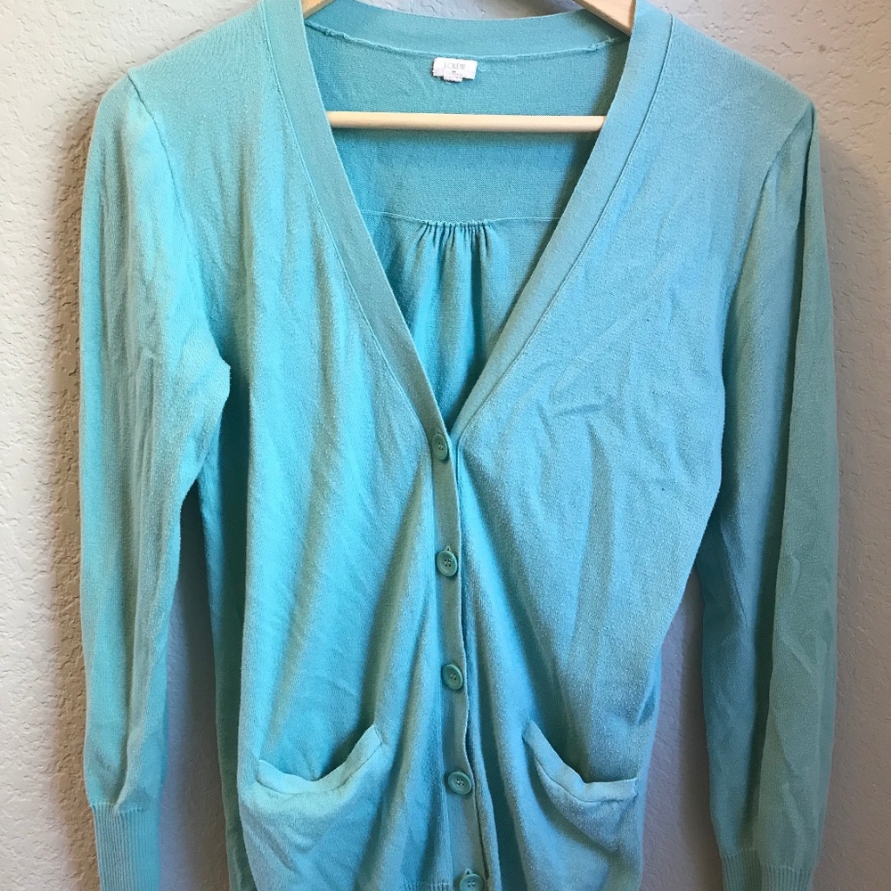 J. Crew V Neck 100% Cotton Tiffany Blue Cardigan